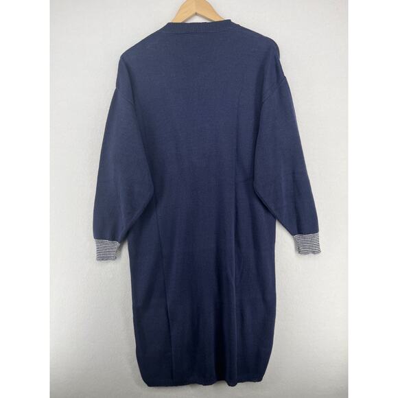 FALL RIVER KNITTING MILLS Dress L Sweater Shift Midi Sailor Cotton Blue USA VTG - Picture 2 of 15
